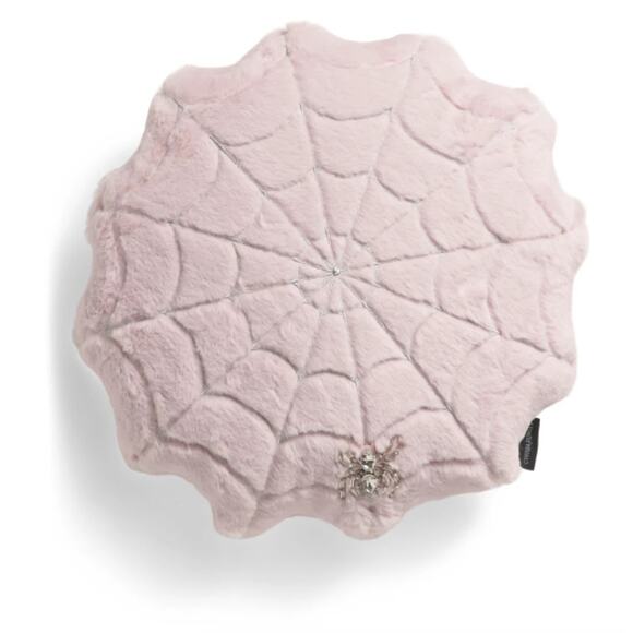 CYNTHIA ROWLEY Halloween Lilac Beaded W Broach Shaped Spider Web Pillow CHIC New - Picture 7 of 11